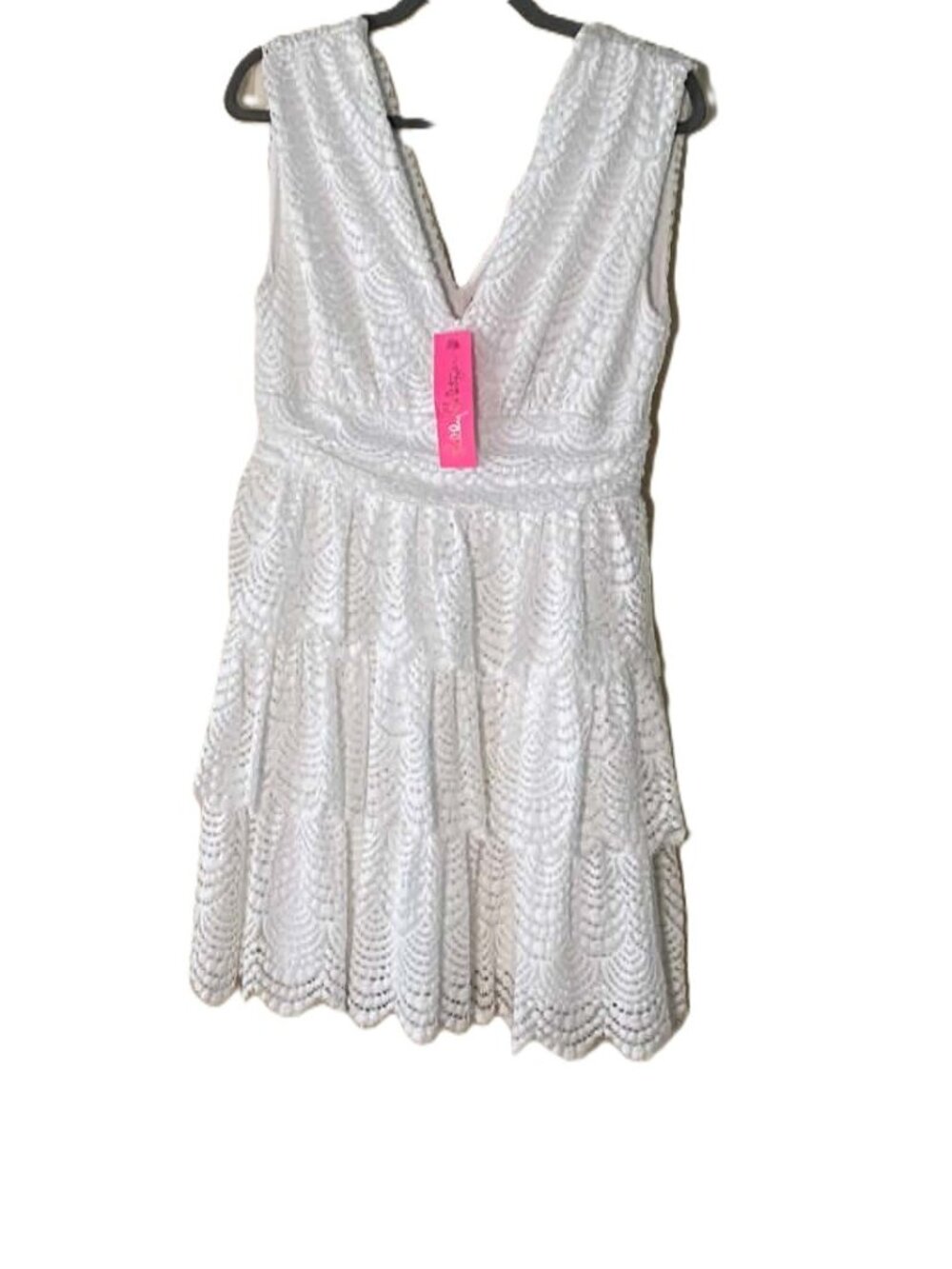 Lilly Pulitzer Faye Dress M Resort White Scalloped Lace Ruffle V Neck NWT